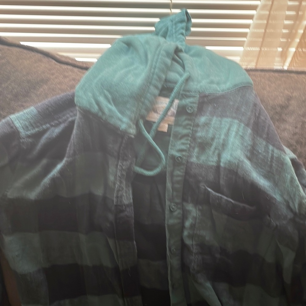 Plaid shirt with sweatshirt hood